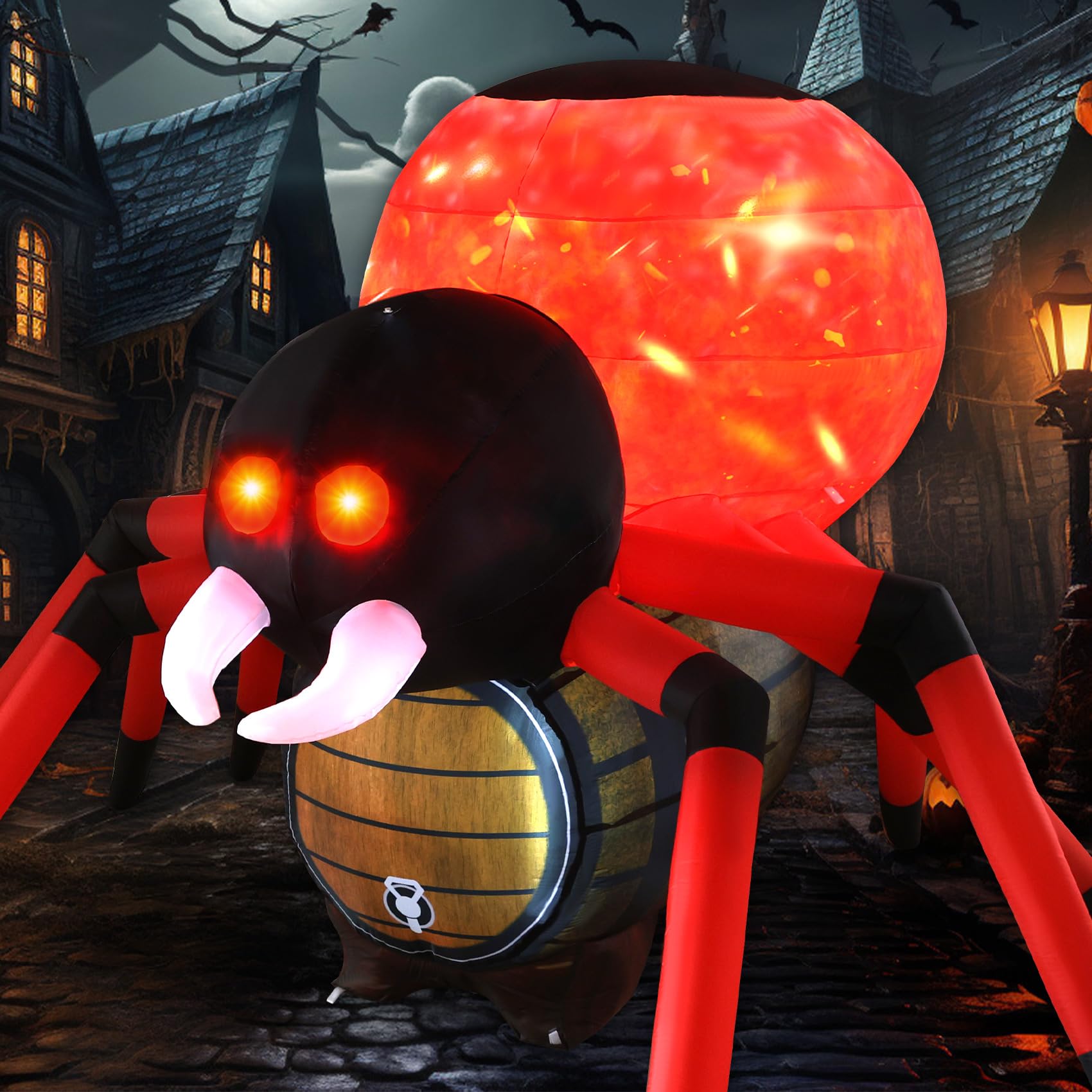 TCFUNDY 7FT Halloween Inflatable Giant Spider and Barrel, Giant Blow Up Spider with LED Rotating Red Lights & Red Glowing Eyes Outdoor Decoration, Halloween Yard Decoration