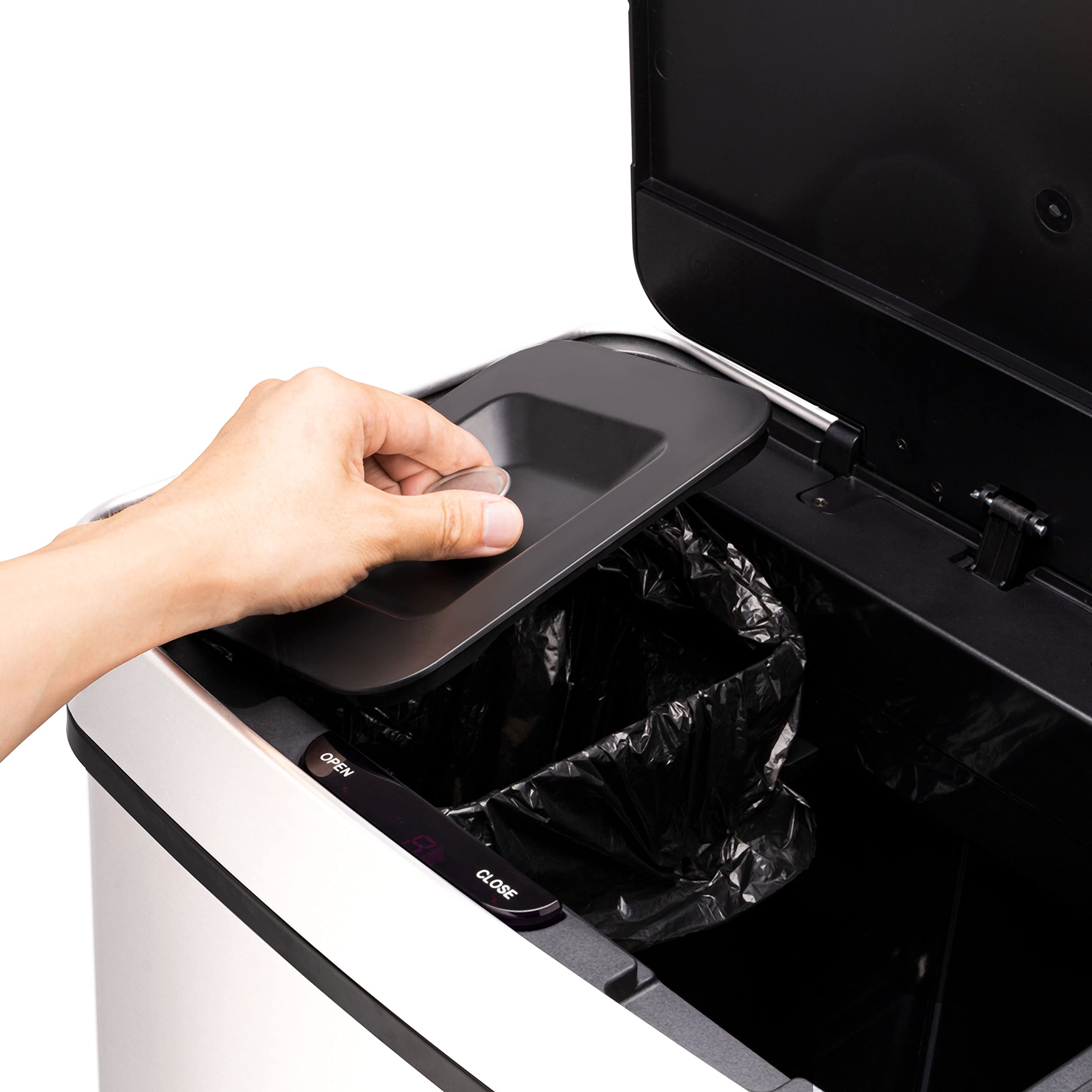 Ribelli Ze stali nierdzewnej – systemy segregacji śmieci z 3 + 1 przegródkami – kosz na śmieci z czujnikiem – 72 l (2 x 12 + 1 x 48 l) – designerski kosz na śmieci ze stali nierdzewnej – biały