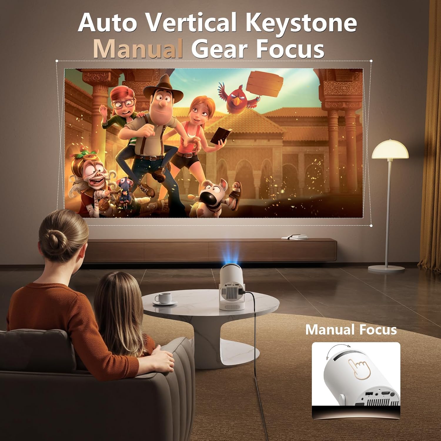 Mini Projector, Support 4K 1080P, 220 ANSI Lumens, 180° Rotatable with Built-in Apps, Auto Vertical Keystone & Manual Focus, WiFi 6 Bluetooth 5.0, Smart Proyector for Bedroom Home Theater(Ivory) - Image 2