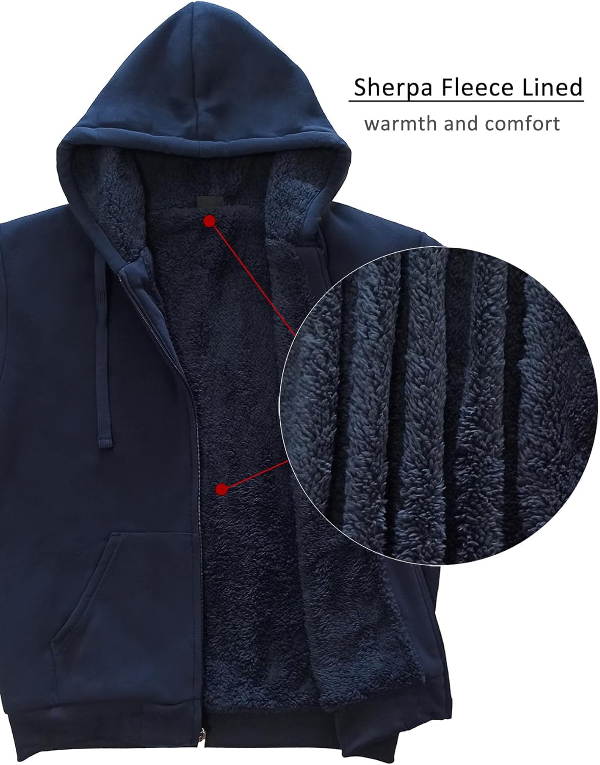 Hoodies for Men Full Zip Up Fashion Sweatshirt Thick Fleece Sherpa Lined Winter Jackets Warm Coats - Image 4