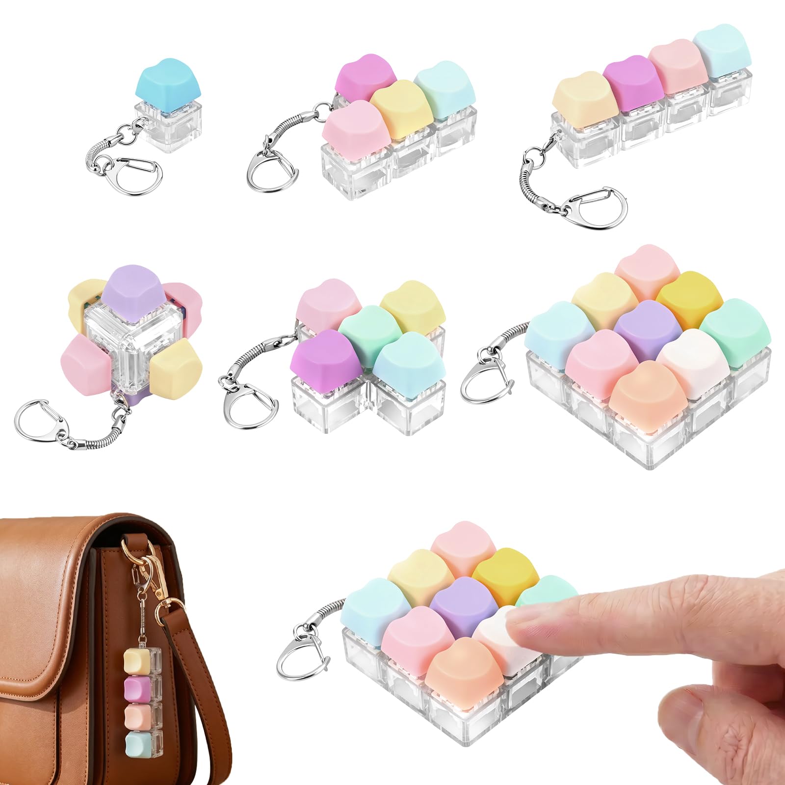 6Pcs Keyboard Fidget Toy Keychains, Clicky Keycap Set with Zinc Alloy Chains, Portable Clicker Fidget Toy for Adults, Students and Office Workers(6Pcs1)