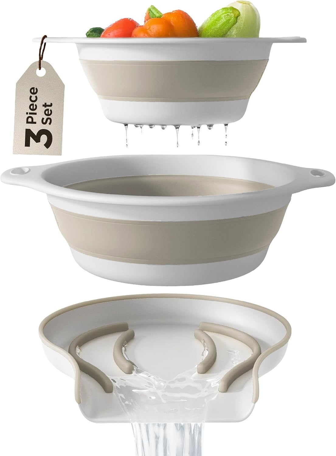 Collapsible Colanders (2 Pack Set) Food Strainers with Over-Sink Water Draining Base for Pasta Fruits and Vegetables (4 and 5 Quart) – White Beige Collapsible Colanders (2 Pack Set) Food Strainers with Over-Sink Water Draining Base for Pasta Fruits and Vegetables (4 and 5 Quart) – White Beige