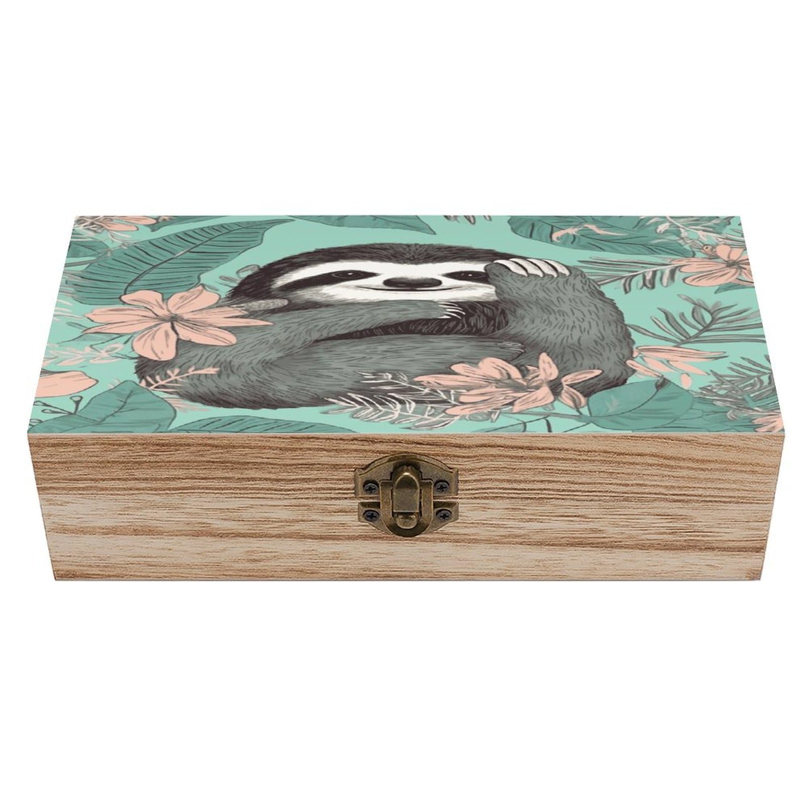 VstaDank Animal Sloth Mint Green Wooden Storage Box Wooden Keepsake Box with A Hinged Lid Fashion Memory Treasure Boxes Decorative Jewelry Case for Crafts Photo Home Decor Wood Gift Box