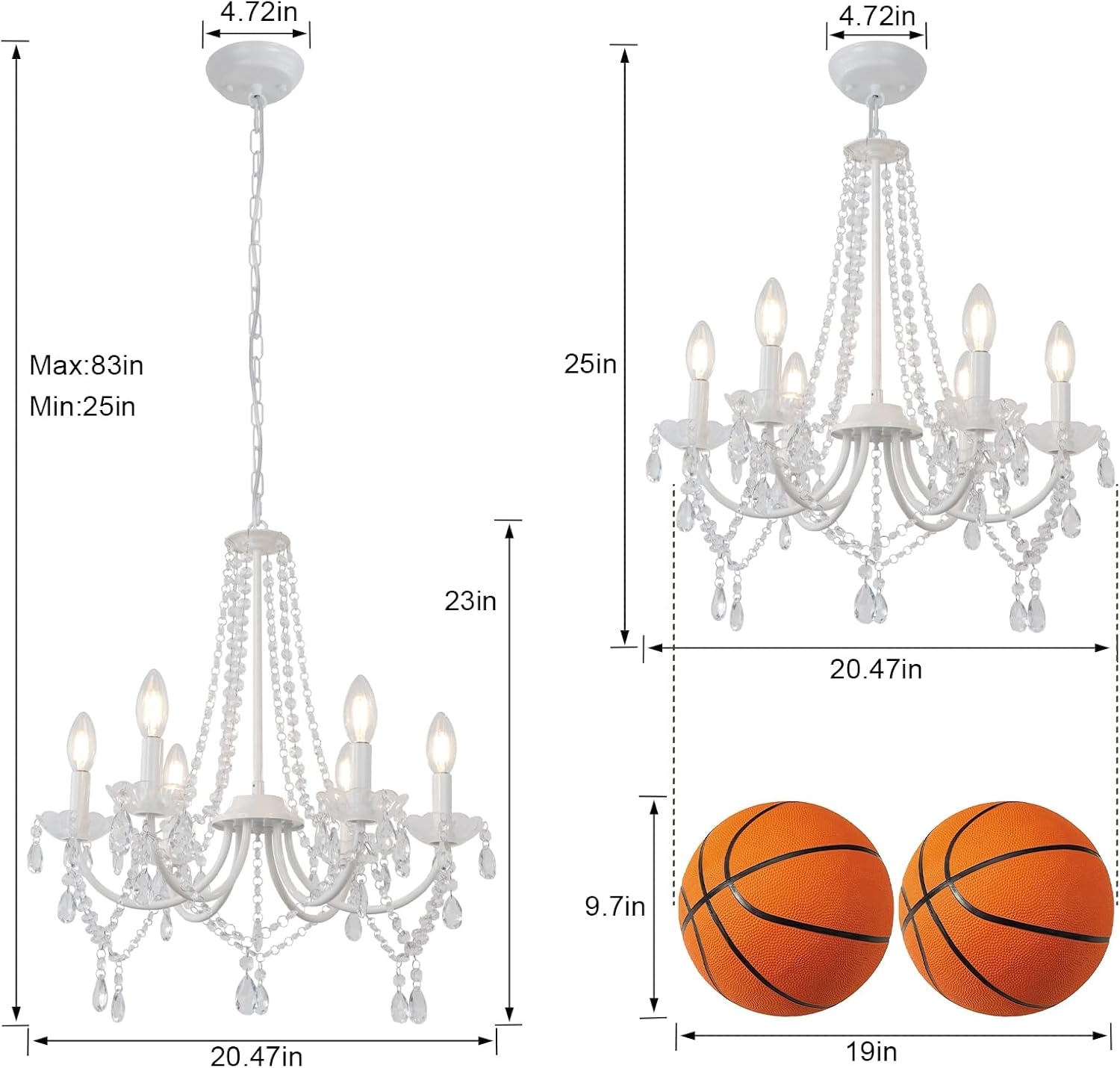 LynPon White Crystal Chandeliers for Bedroom, 6 Lights White Chandelier Light Fixture Girls Chandeliers for Dining Room Elegant Modern Contemporary Candle Ceiling Light for Living Room Entryway Foyer