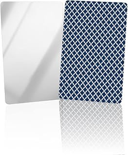 Navy Blue Moroccan Compact Mirror Bulk 4 Pack Card Mirror, Geometric Quatrefoil Lattice Morocco Small Compact Mirror for Purse, Rectangular Handheld Pocket Makeup Mirror