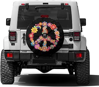 Colorful Peace Flower Spare Tire Cover with Backup Camera Hole Wheel Tire Cover Fit Trailer, RV, SUV and Many Vehicle 18inch