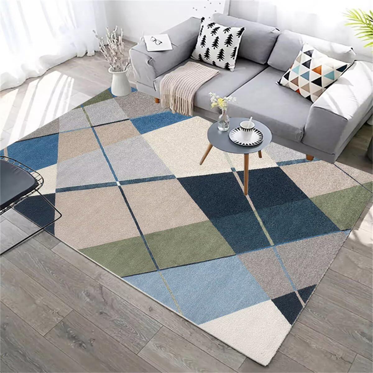 Tapis de sol enfant 180x230cm bleu vert à rayures pour chambre