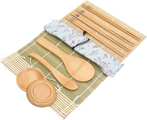 Miniatura 6 de DOITOOL Kit de 11 piezas para hacer sushi, incluye alfombrillas enrollables de palillos, platos de salsa, espátula de arroz para sushi casero, solo