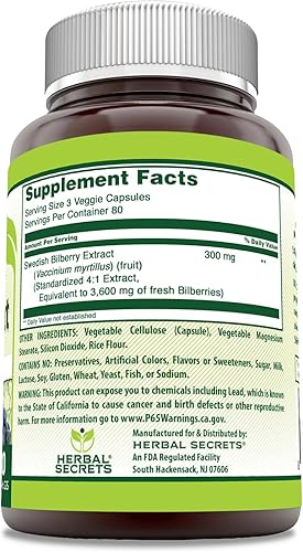 Miniatura 2 de Herbal Secrets Extracto de arándano 3600 mg por porción  Extracto 41  Suplemento de cápsulas vegetales  Sin OMG  Sin gluten (240 unidades)