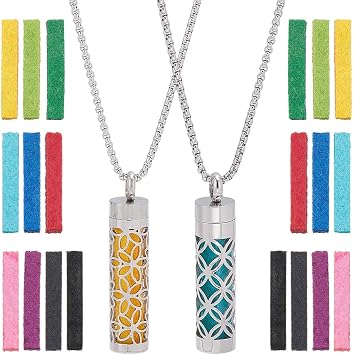 WADORN 2 Styles Essential Oil Diffuser Necklace, Aromatherapy Aroma Locket Pendant with 20Pcs Refill Pads Stainless Steel Scent Necklace Charms for Men Women Birthday Essential Oil Jewelry Gift