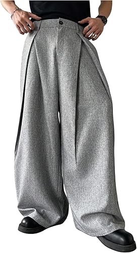 Verdusa Men's Wide Leg Dress Pants Business Casual Outfits Elegant Baggy Pants w