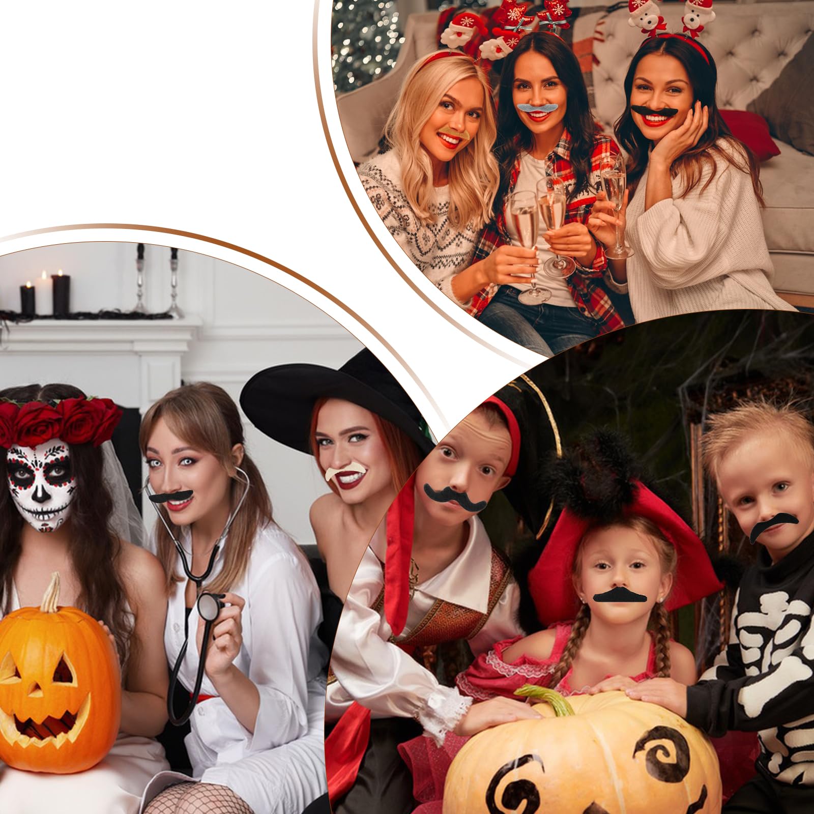 Sibba 48 sztuk samoprzylepnych wąsów, sztuczne brody, Halloween, do przyklejenia, na Boże Narodzenie, urodziny, karnawał, imprezy tematyczne, 11 styl