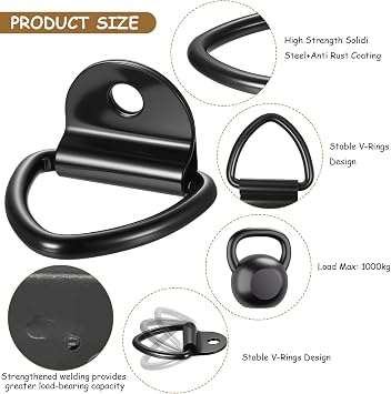 8 PCS Tie Down Anchor, Heavy Duty Tie Down Rings V Mounting Ring Lashing Eyelets, Steel D Ring Cargo Trailer Anchor Hook with Load 500 kg for Securing Loads in Cars, Kayaks and Trailers