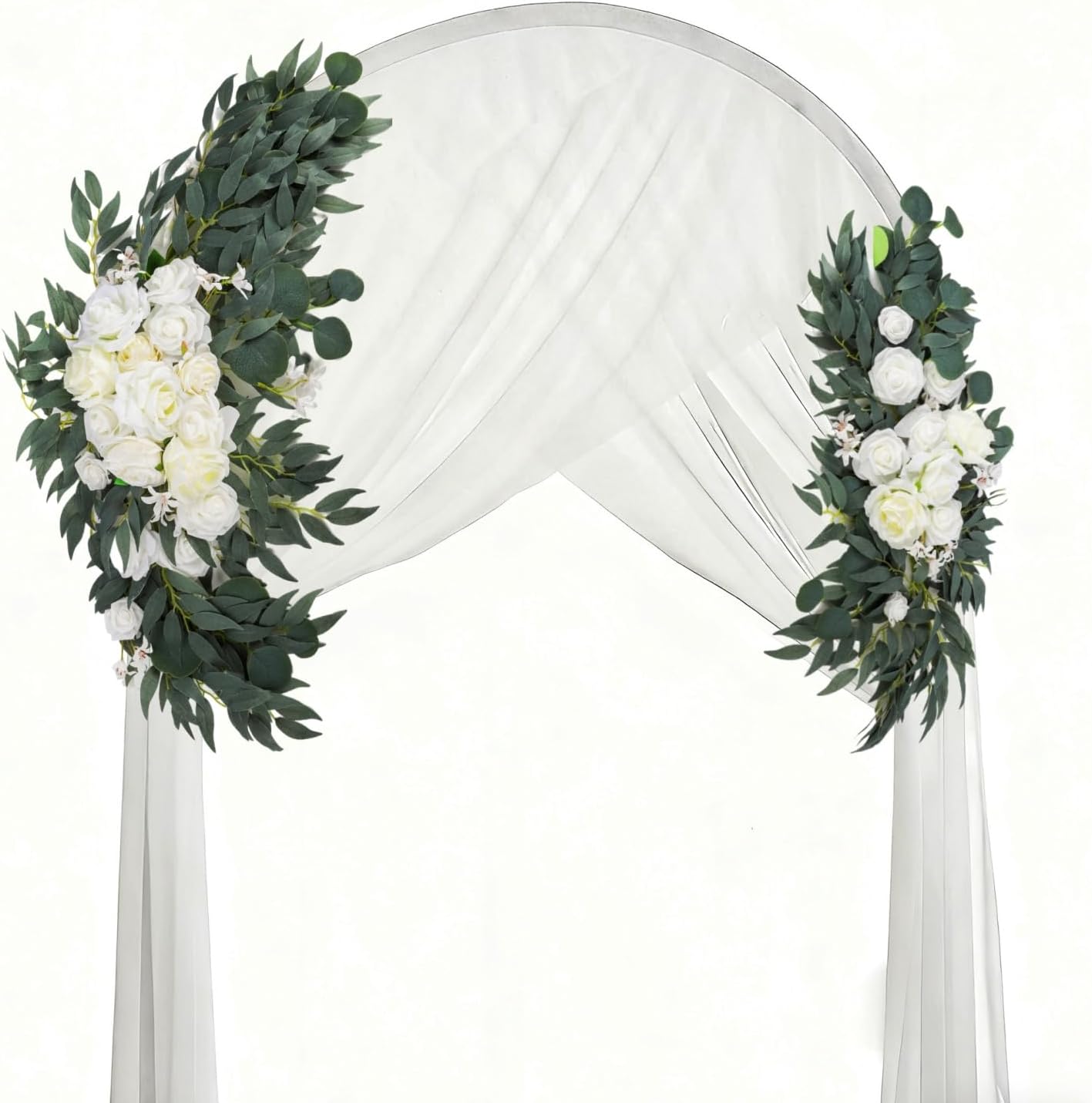 Noamus 2 Pack Artificial Wedding Arch Flowers, 28”/20” Floral Swag Arrangement Set, Wedding Welcome Signs Floral Decorations Kit for Ceremony Reception, Backdrop Table Decor, Drap Not Included