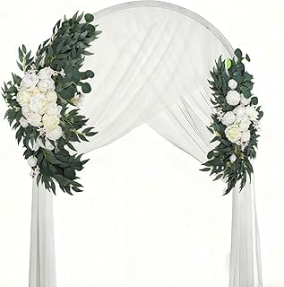 2 Pack Artificial Wedding Arch Flowers, 28”/20” Floral Swag Arrangement Set, Wedding Welcome Signs Floral Decorations Kit for Ceremony Reception, Backdrop Table Decor, Drap Not Included