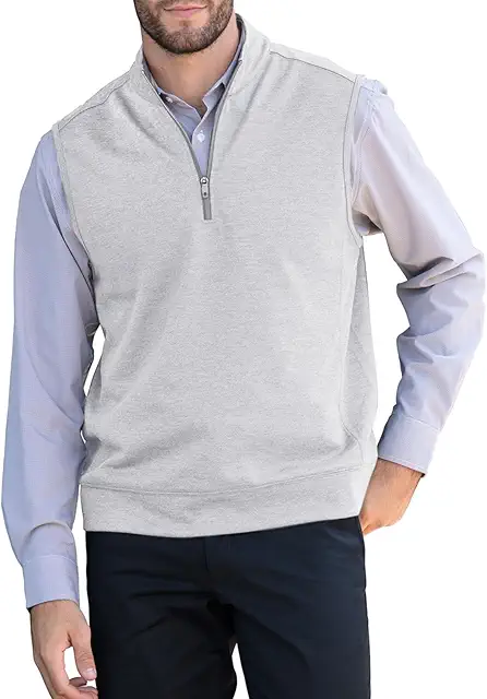 Men's Quarter Zip Sleeveless Golf Vest Pullover with Stand Collar
