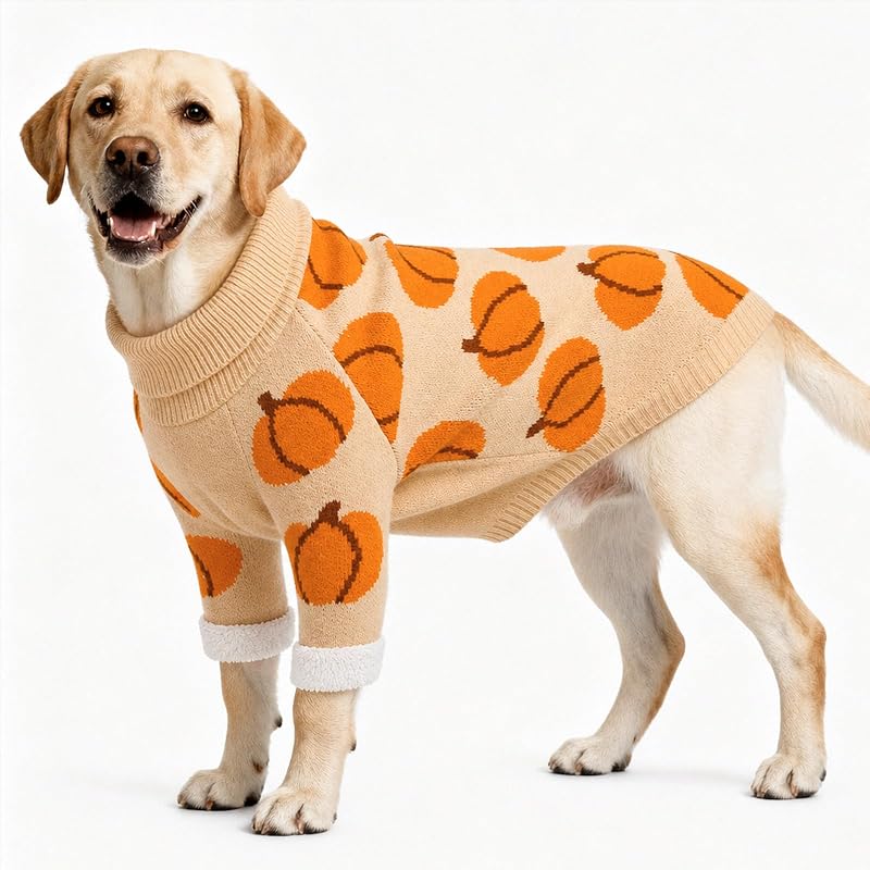 Suéter de tricô para cães grandes WINGOIN com gola alta, abertura para guia e bolsa para lavagem (3XL)