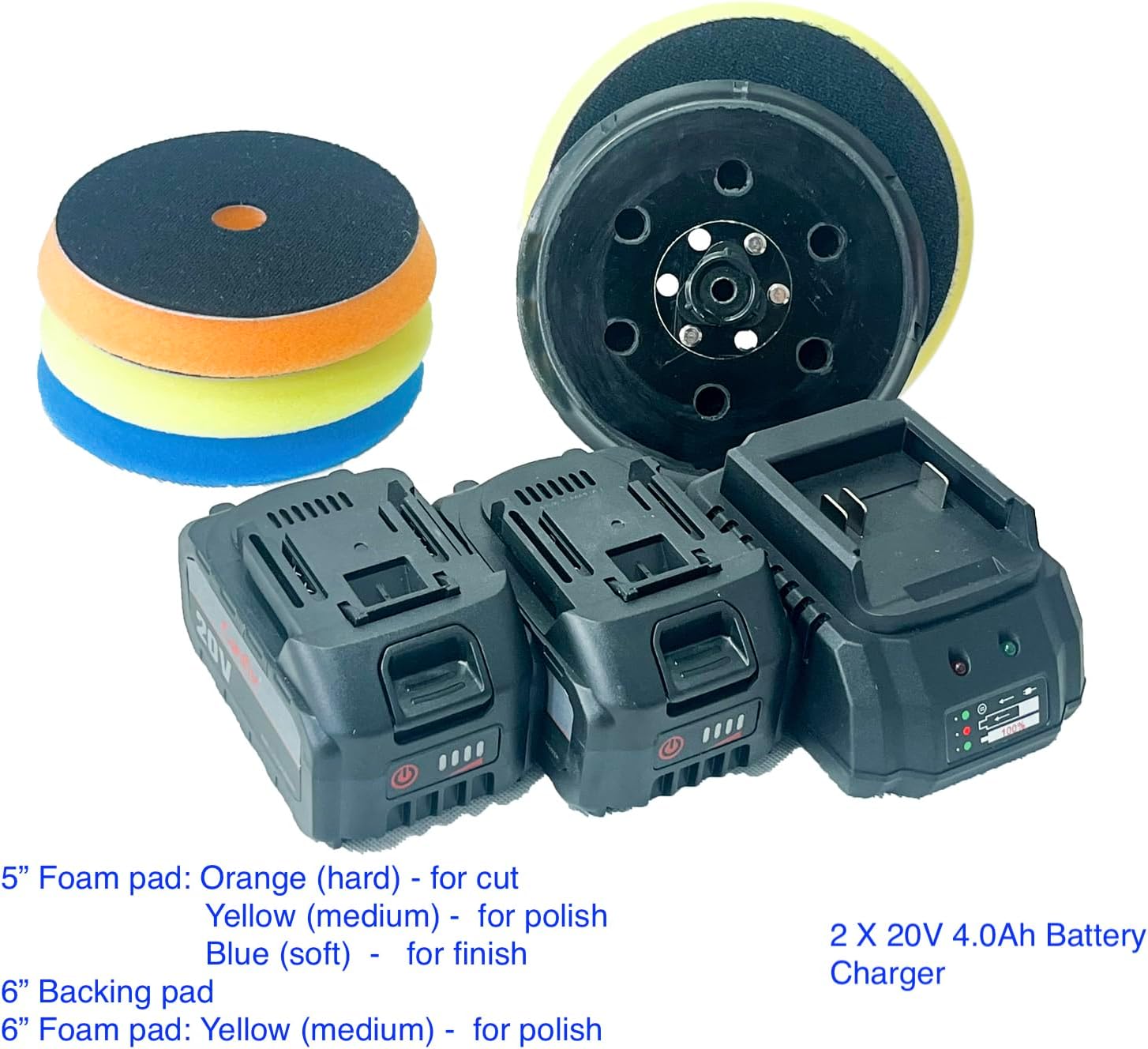 18V Cordless Car Polisher with 15MM Orbital and 5"/6" Buffing Pads