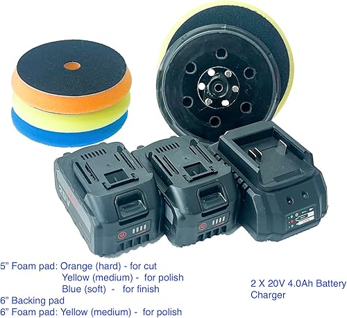 Miniatura 4 de Pulidor inalámbrico de coche de 18 V con orbital de 0.591 in y almohadillas de pulido de 5 pulgadas6 pulgadas