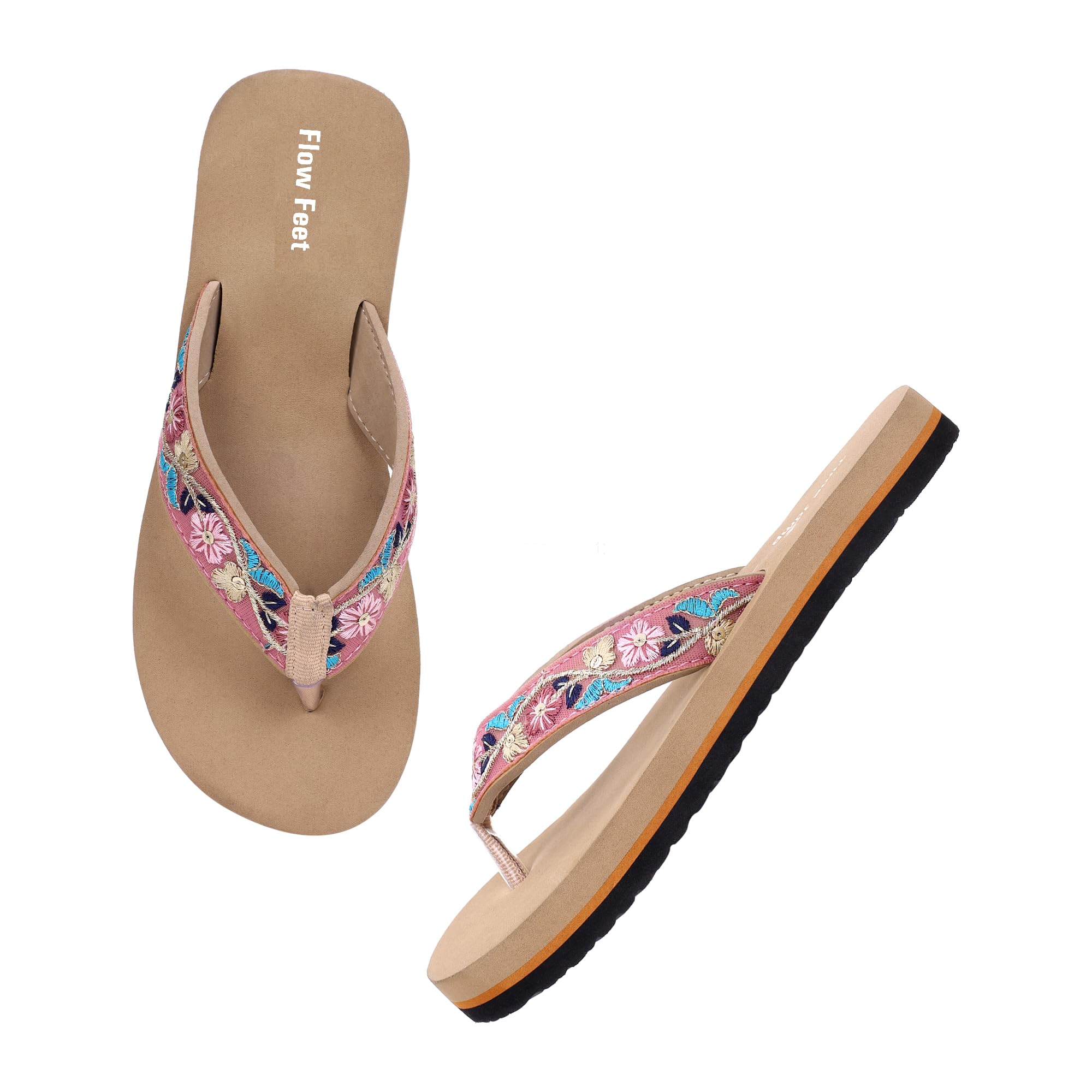 Women's Floral Embroidered Comfort Toe-Post Slippers | Soft Cushioned Casual Flip-Flops.-picture-18