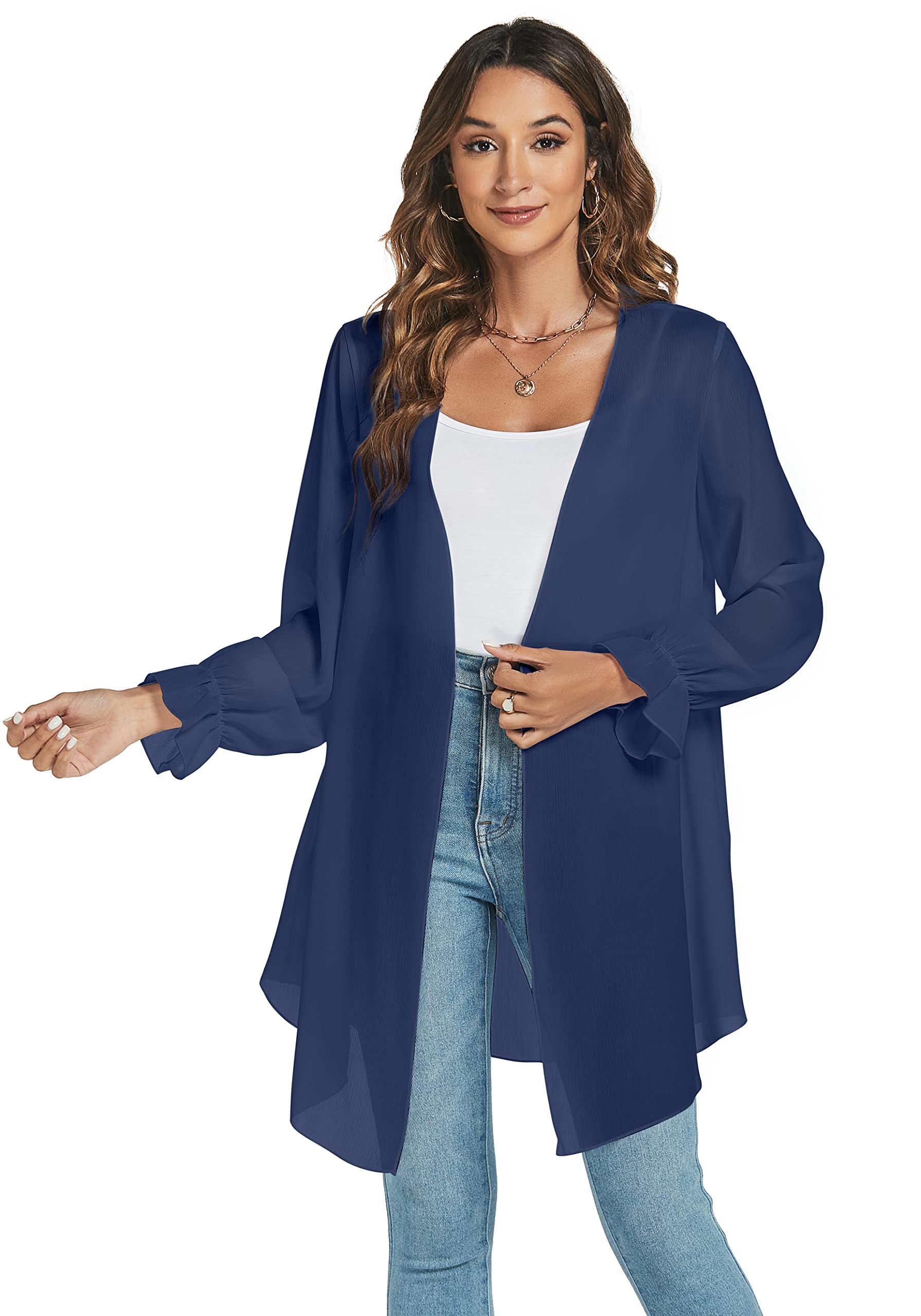 Cardigan Donna Lungo Kimono Leggero Elegante Boho Copricostume Mare Maniche Lunghe Casual Cardigan