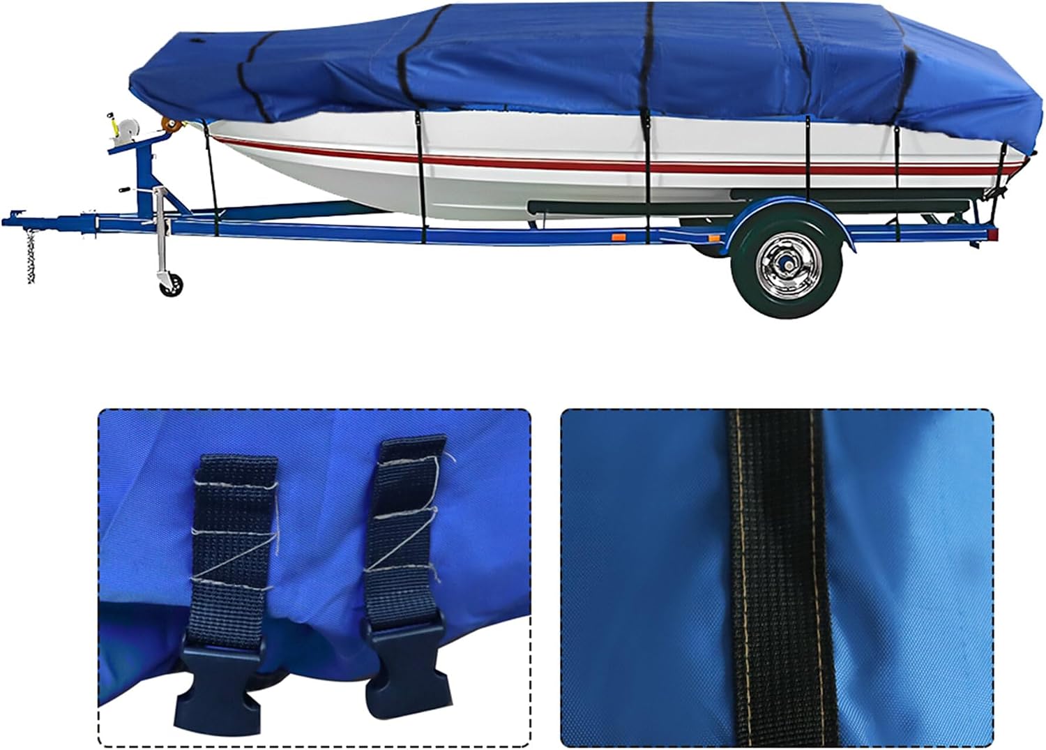 marddpair 600D Heavy Duty Trailerable Boat Cover Replacement for Jon Boat 18ft Length Beam Width to 75inches Bule