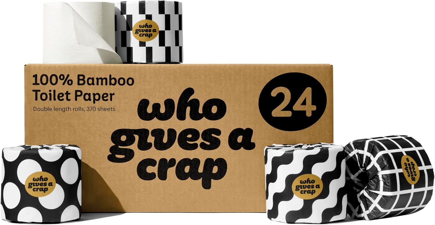 Who Gives A Crap 100% Bamboo Toilet Paper, 24 Rolls, 3 Ply, 330 Sheets, Long, Strong & Soft Toilet Tissue, Renewable, Tree Free Bathroom Tissue Made with Bamboo Fibers 24 roll (Pack of 1) Bamboo - Image 1 of 9