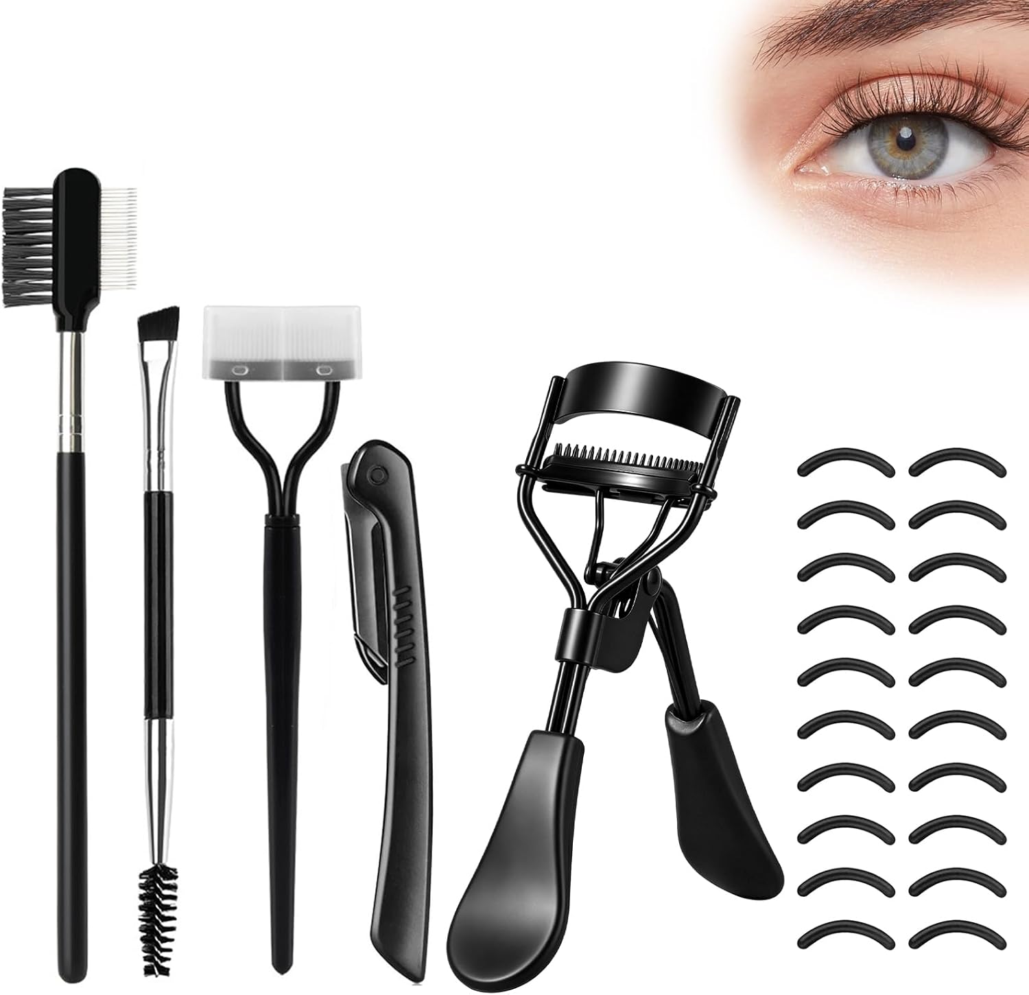 Performance Eyelash Curlers Kit, C Curl Lash Curler with Built-in Comb for Almond, Monolid or Hooded Eyes