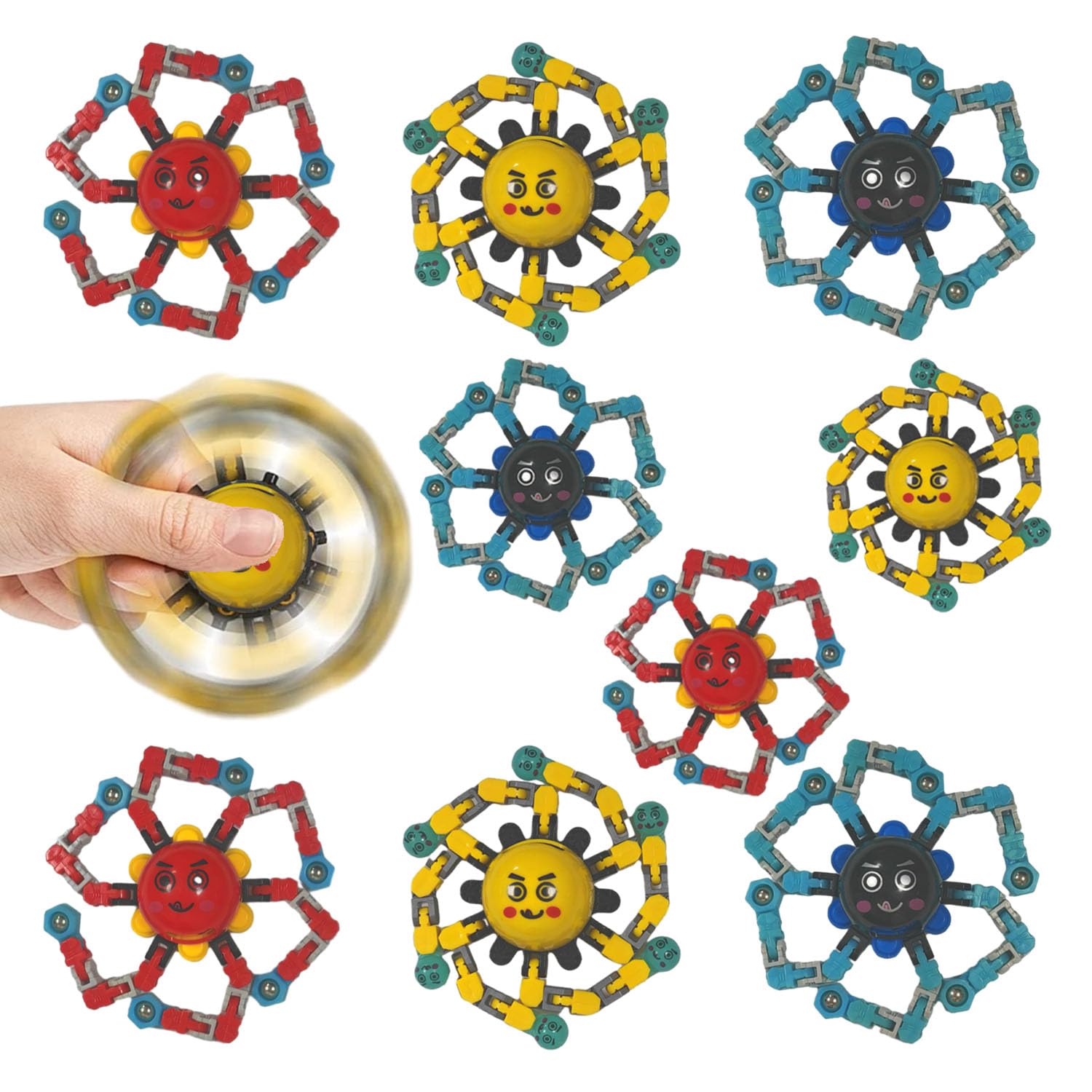 9 Pack Fidget Spinners for Kids&Adults Transformable Fingertip Gyros for Girls Boys Stress Reliefs Toys Finger Toy DIY Luminous Rotator Mechanical Spinners Random Color (9) (red)