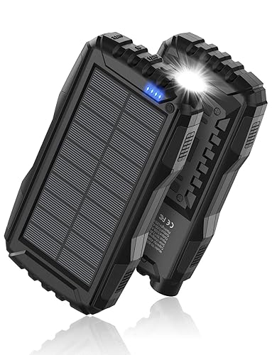Power-Bank-Solar-Charger - 42800mAh Portable Charger,Solar Power Bank,External Battery Pack 5V3.1A Qc 3.0 Fast Charger Built-in Super Bright Flashlight (Deep Black) - Deep Black