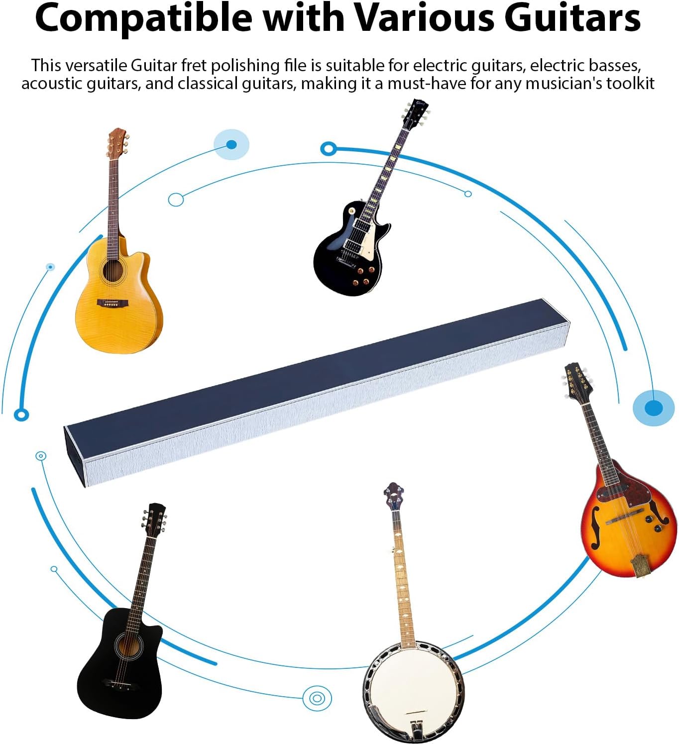 16 Inch Fret Leveling Beam, Aluminum Alloy Guitar Bass Neck Polishing Tool, 4 Sandpapers (400-1200 Grit)