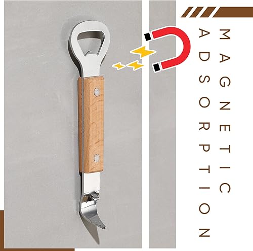 Miniatura 2 de 2 abrelatas magnéticas de botellas y latas con mango de madera, imanes de acero inoxidable para perforar latas para cervezas, bebidas, adecuado para
