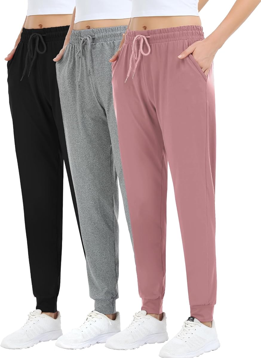 ZENEX 3 Pack Joggers for Women & Women's Sweatpants with Pockets, for Running Yoga Workout Lounge Pants.