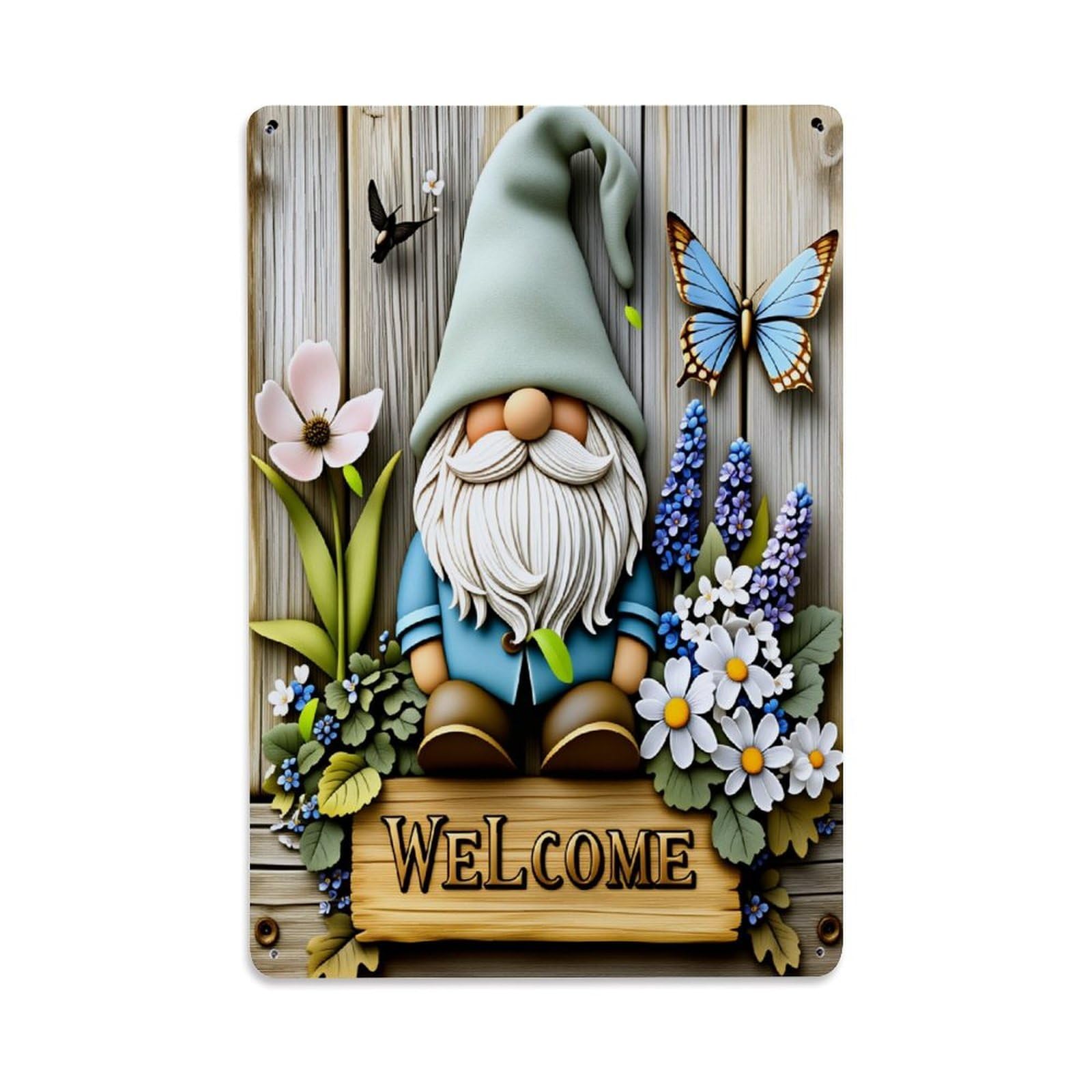 Garden Gnome Welcome Sign Art Tin Sign Vintage Metal Poster Retro Bar, Home, Man Cave, Kitchen, Laundry Room Wall Art Decor Gift 8x12 Inch