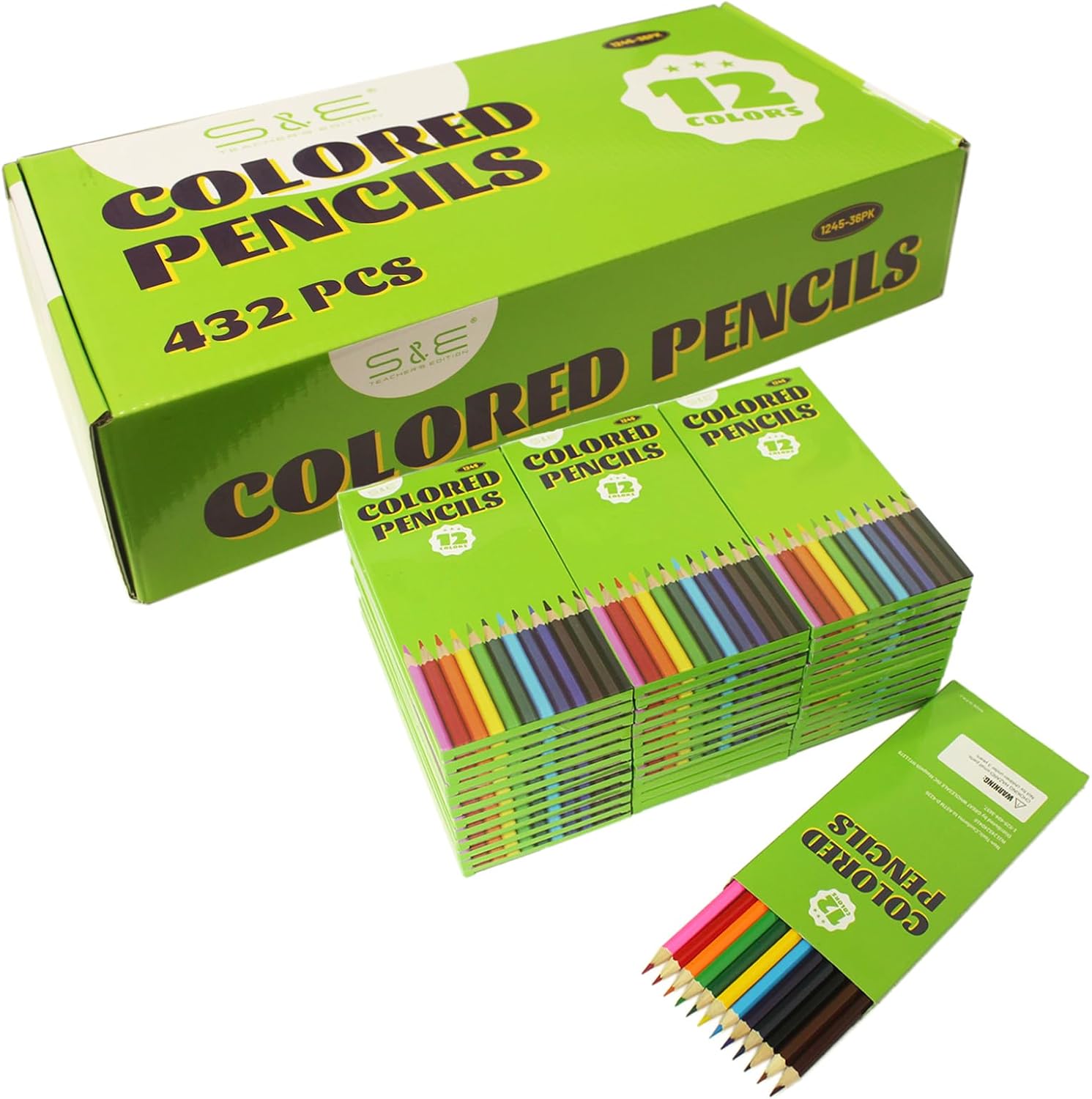 S & E TEACHER'S EDITION 432Pcs Colored Pencils, Pre-sharpened, coloring pencils Christmas Gifts 12 Colors, 12pcs/box, 36Boxes, Total: 432Pcs.