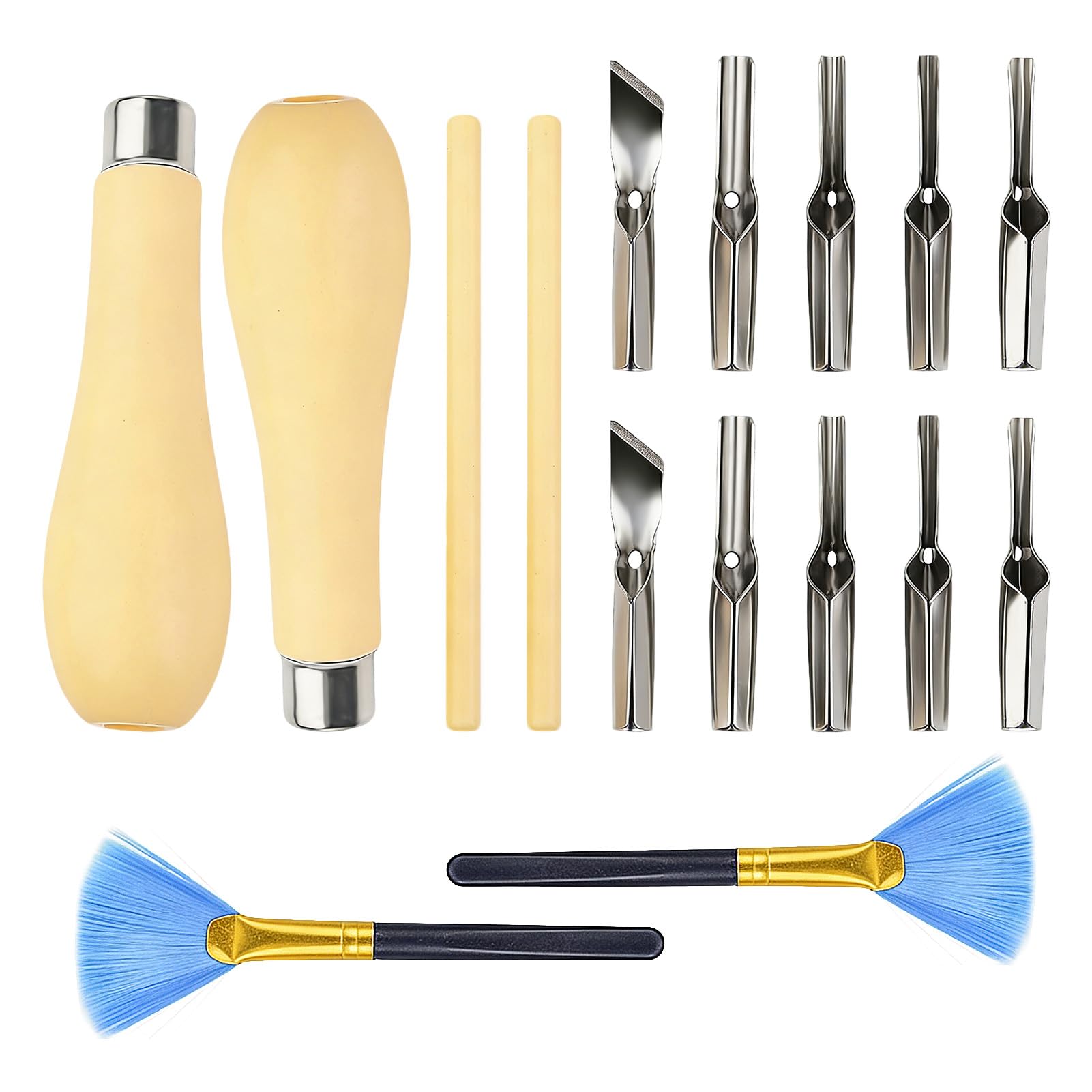 JOVIA 2 Sets of Linoleum Block Printing Tools, Carving and Printing Kit, with Two Cleaning Brushes, Suitable for Linoleum Block Printing, Wood Carving, Stamp Carving, and Craft Projects