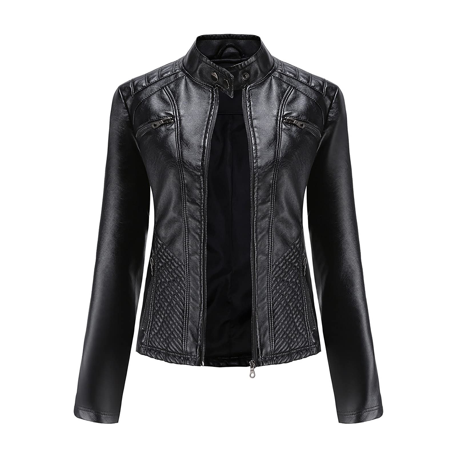 Veste en cuir femme blouson bombers simili cuir moto casual zippé