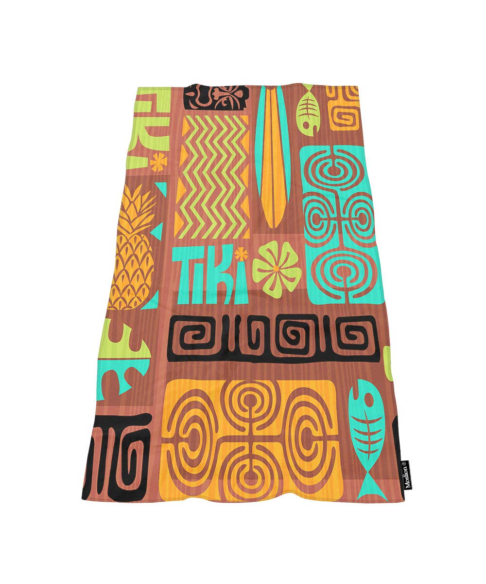 Moslion Comfy Bath Towels Retro Tiki Fish Flower Vintage Soft Bathing/Beach/Camping Towel for Women Men Girls Boys Large Size 64x32 Inches