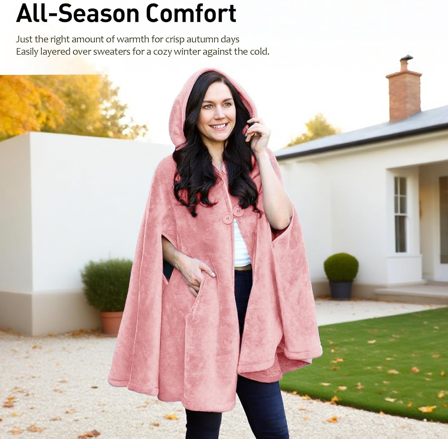 Catalonia Women's Poncho Cape, Oversized Sherpa Fleece Cloak Coat, Snuggly Hooded Wearable Blanket, Gift Idea for Women Mom - Image 3