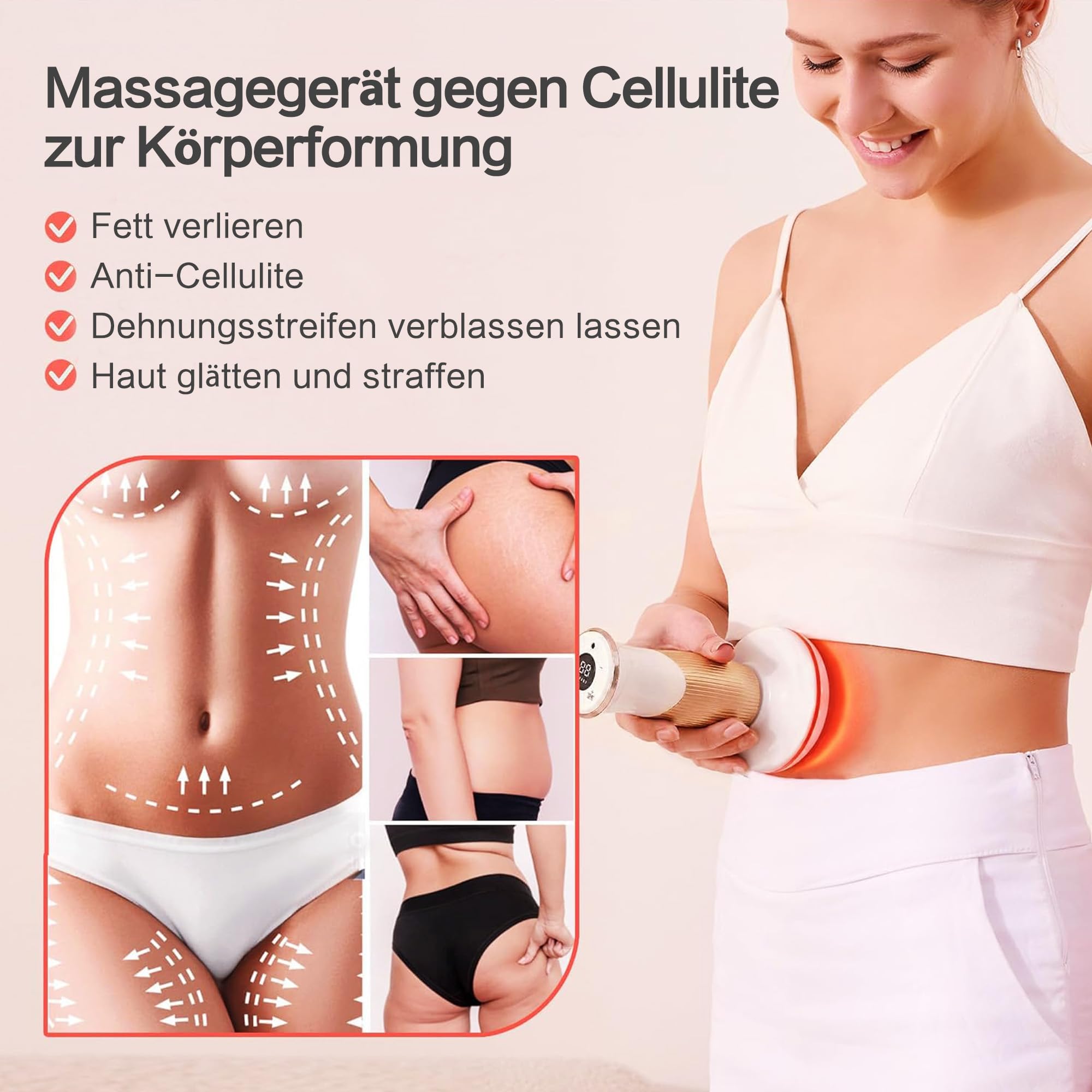 Lymphdrainage Gerät Anti-Cellulite Massagegerät, Elektrisch Faszien Muskel Massagerät für Gegen Lymphödeme Straffung für fördern Akupunktur Massage, 45 Intensität EMS Vibration-Infrarot-Wärme