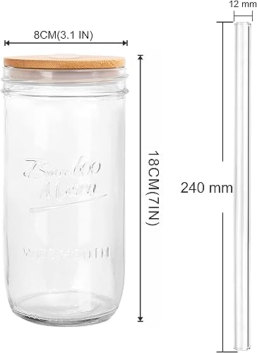 Miniatura 8 de ANOTION Tarro Mason con tapa y pajilla, vaso de boca ancha de 24 onzas, vasos reutilizables para beber batidos de café helado, margaritas, helado,