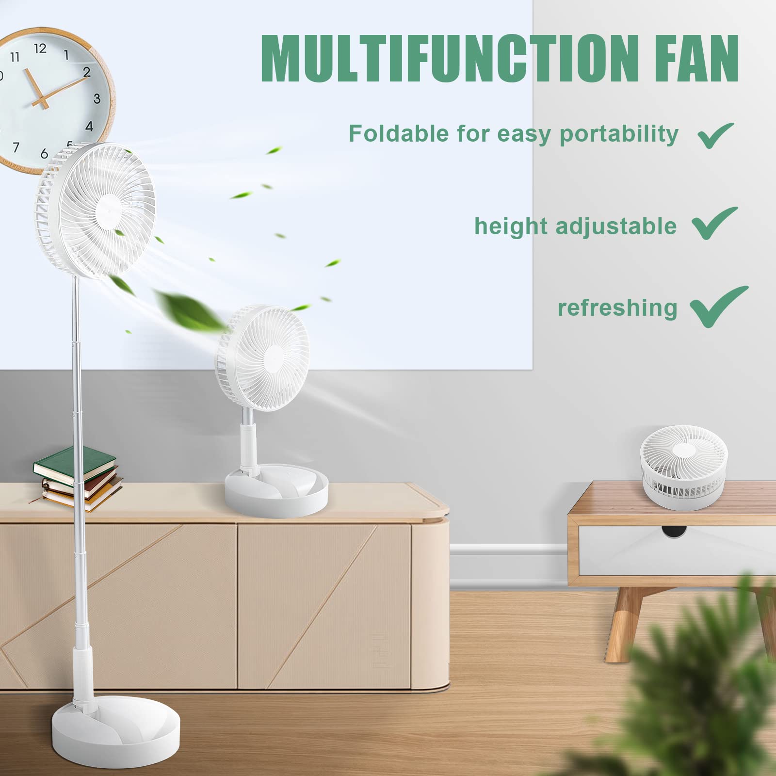 Ventilateur Sur Pied Rechargeable Pliable Avec Télécommande - Pour Intérieur Et Extérieur - 4 Vitesses