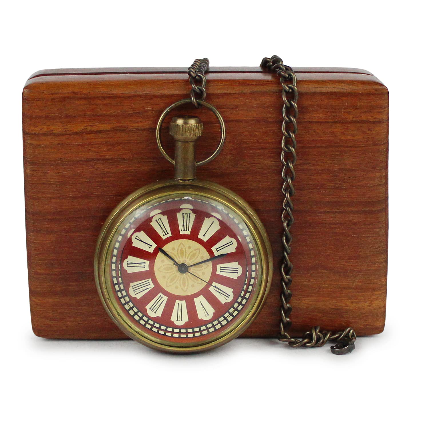 Artvarko Reloj de bolsillo de latón antiguo hecho a mano con caja de madera, reloj Gandhi para hombres, mujeres y niños, regalos de valantina para parejas amorosas., Oro envejecido, Standard, Antiguo