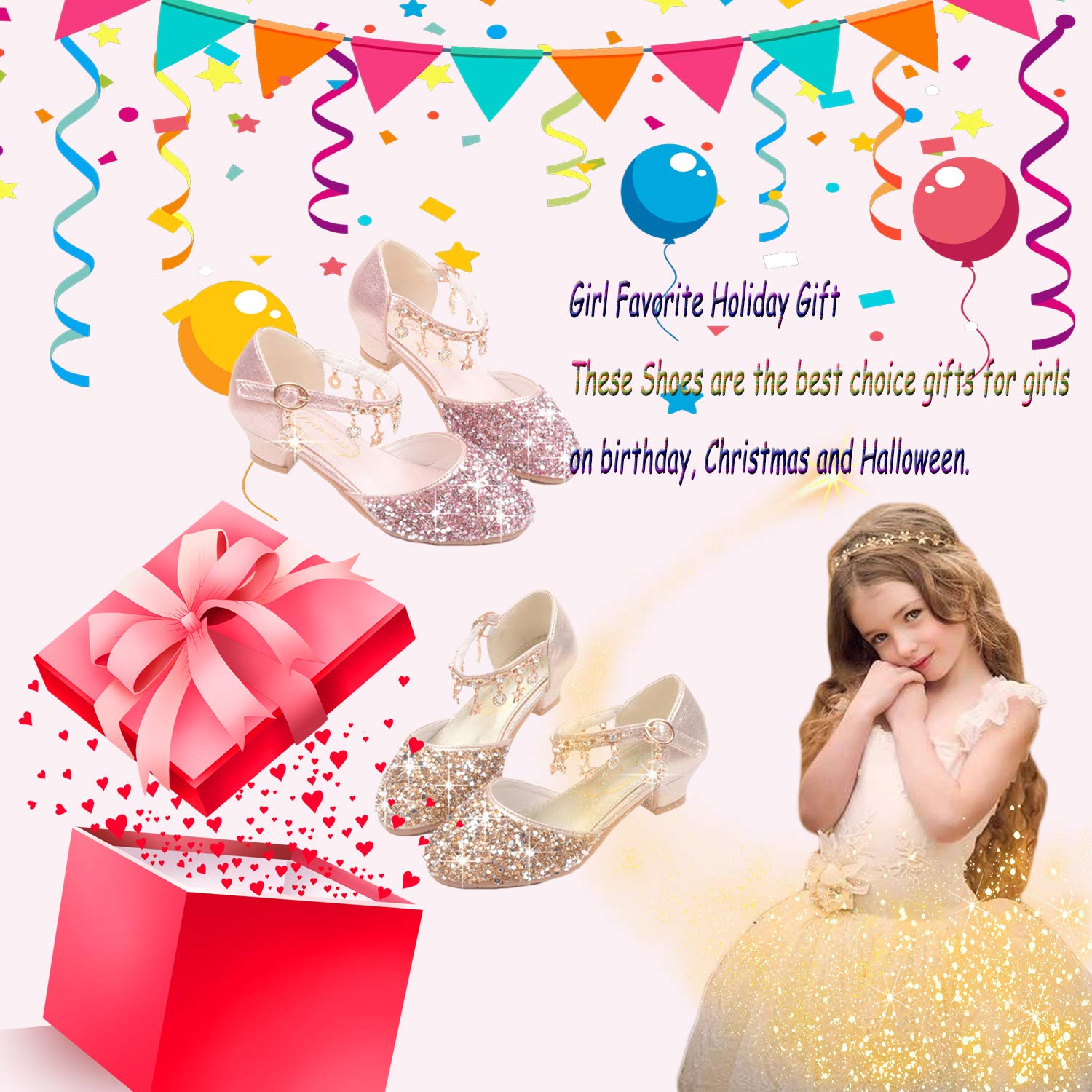 Scarpe con Tacco Ragazza Ballerine Bambina Cerimonia Festa Lustrino Nozze Scarpe da Principessa Eleganti Danza Latina Bambini Tacco Sandali EU26-38