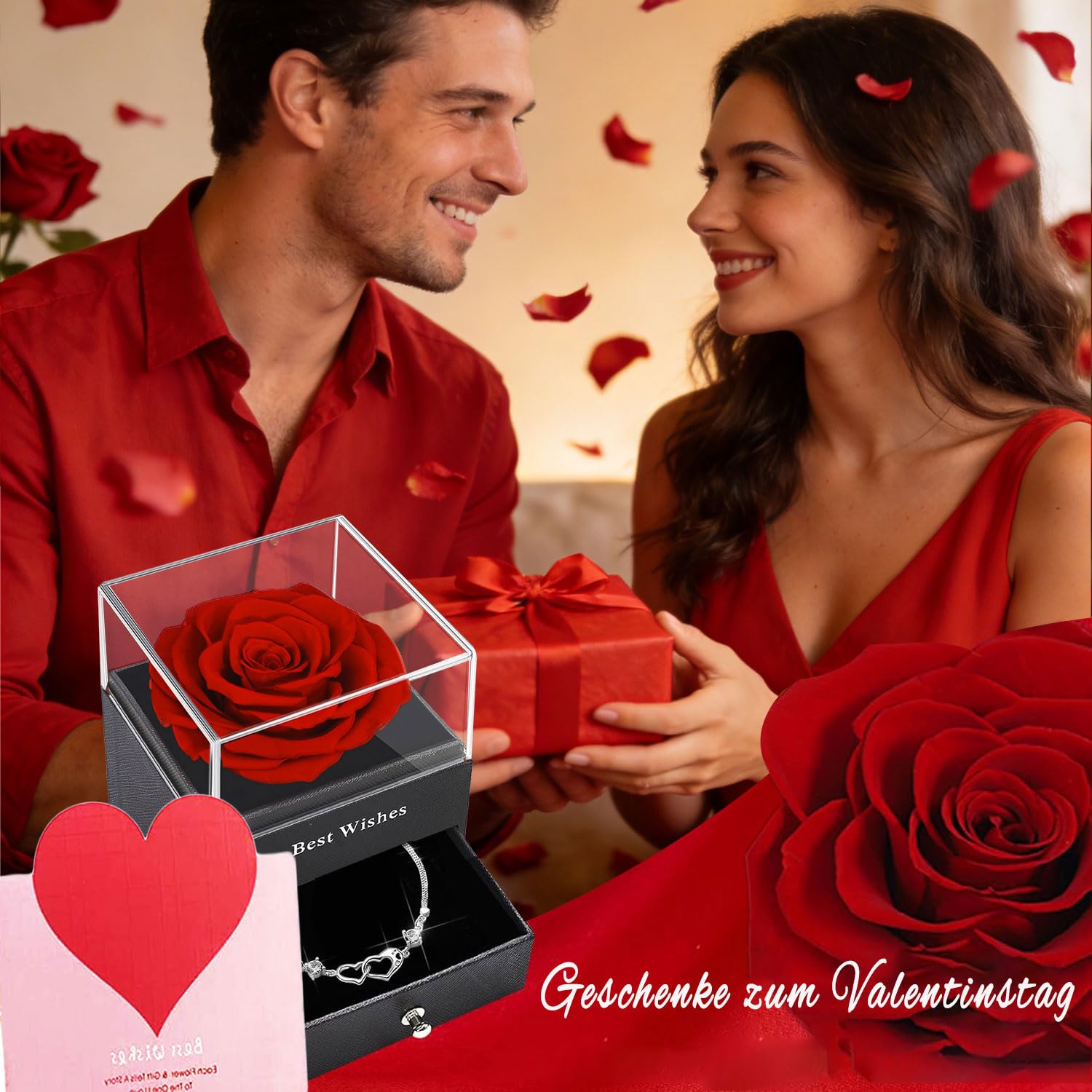 Ewige Rose Geschenkbox Rot,Infinity Rosen, Romantisch Konservierte Rose,Echte Eternal Blumen Für Frauen Women Ehefrau Muttertag Valentinstag Birthday Verlobung Hochzeitstag Jubiläum Christmas