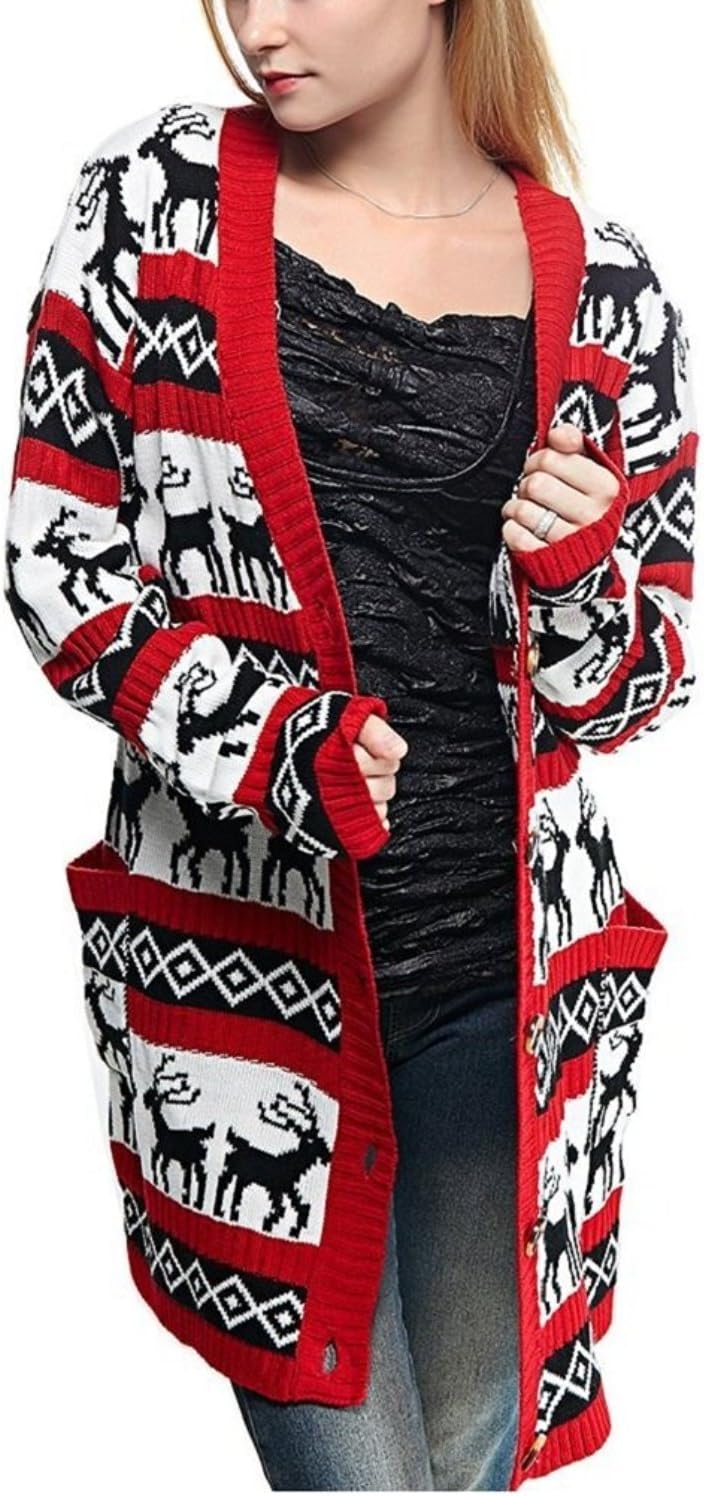 v28 Womens Oversized Christmas Reindeer Cardigan at Amazon Women’s