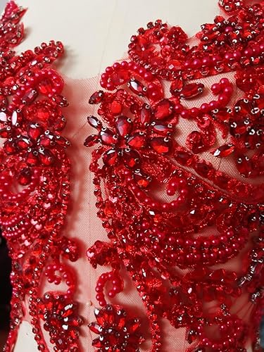 Miniatura 7 de Apliques de encaje hechos a mano con diamantes de imitación para coser en cuentas de vidrio, accesorios para ropa de vestir (verde oscuro)