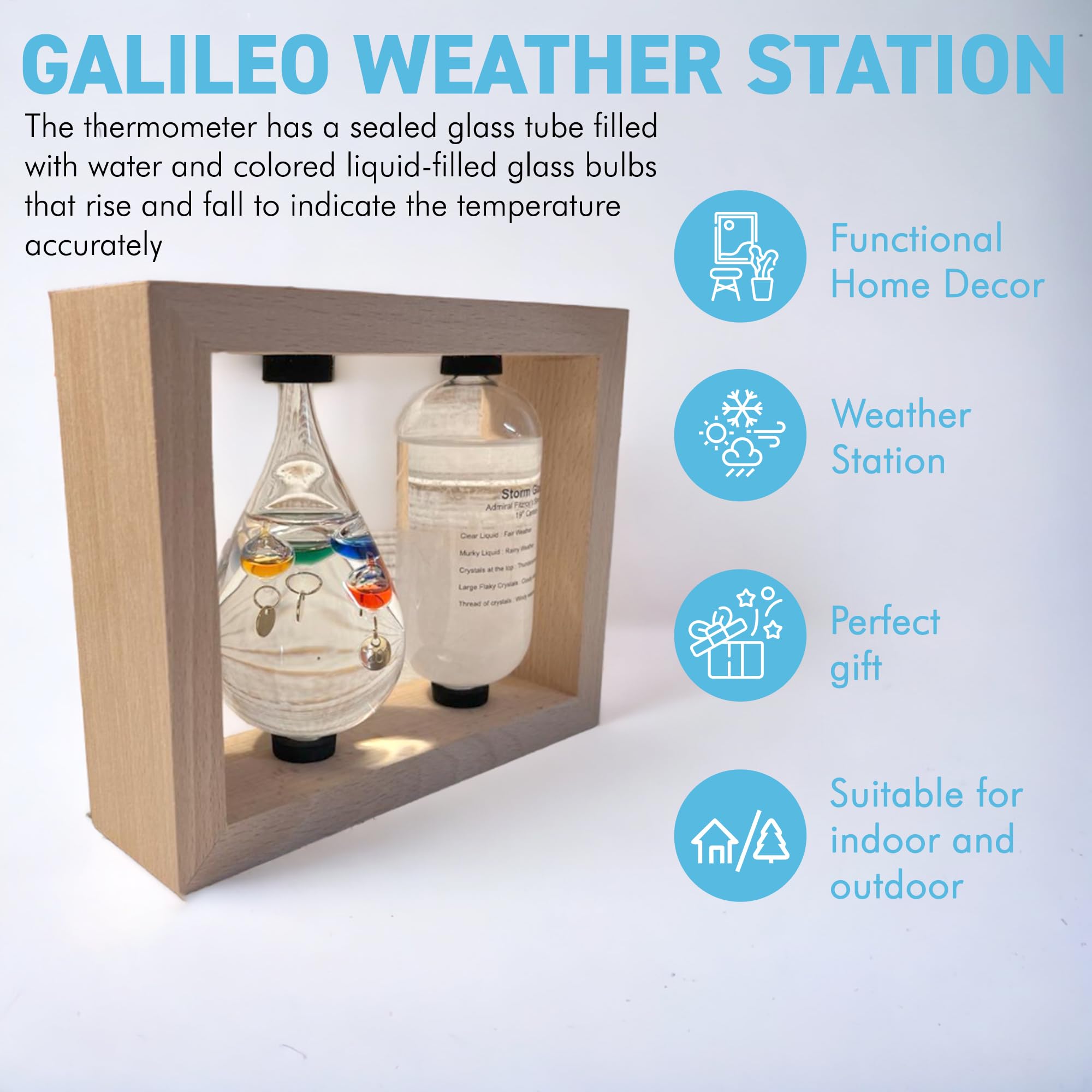 Galileo stazione meteo termometro in vetro previsioni meteo regalo meteorologico Galileo 14 cm (H) x 17 cm (W) x 5 cm (D)