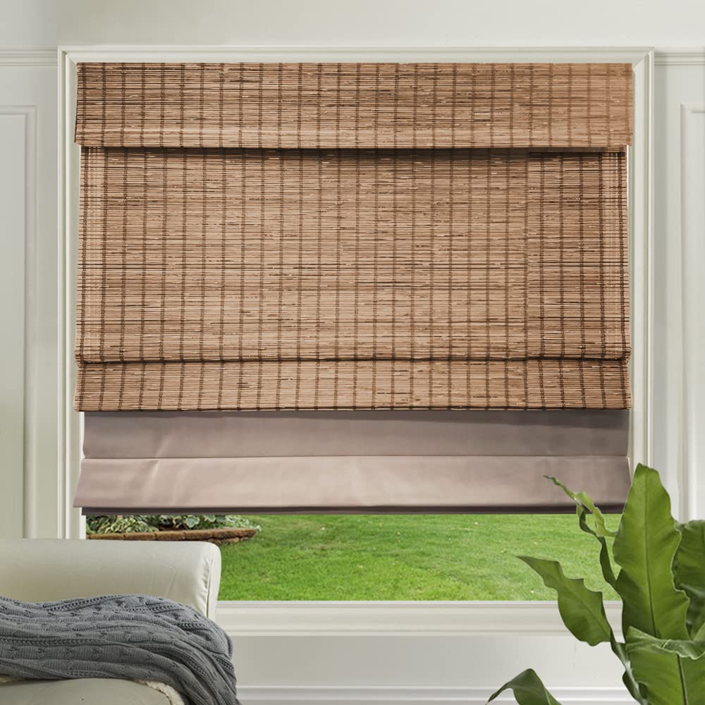 LETAU Wood Cordless Window Shades Blinds, Bamboo Roman Shades, Pattern 10
