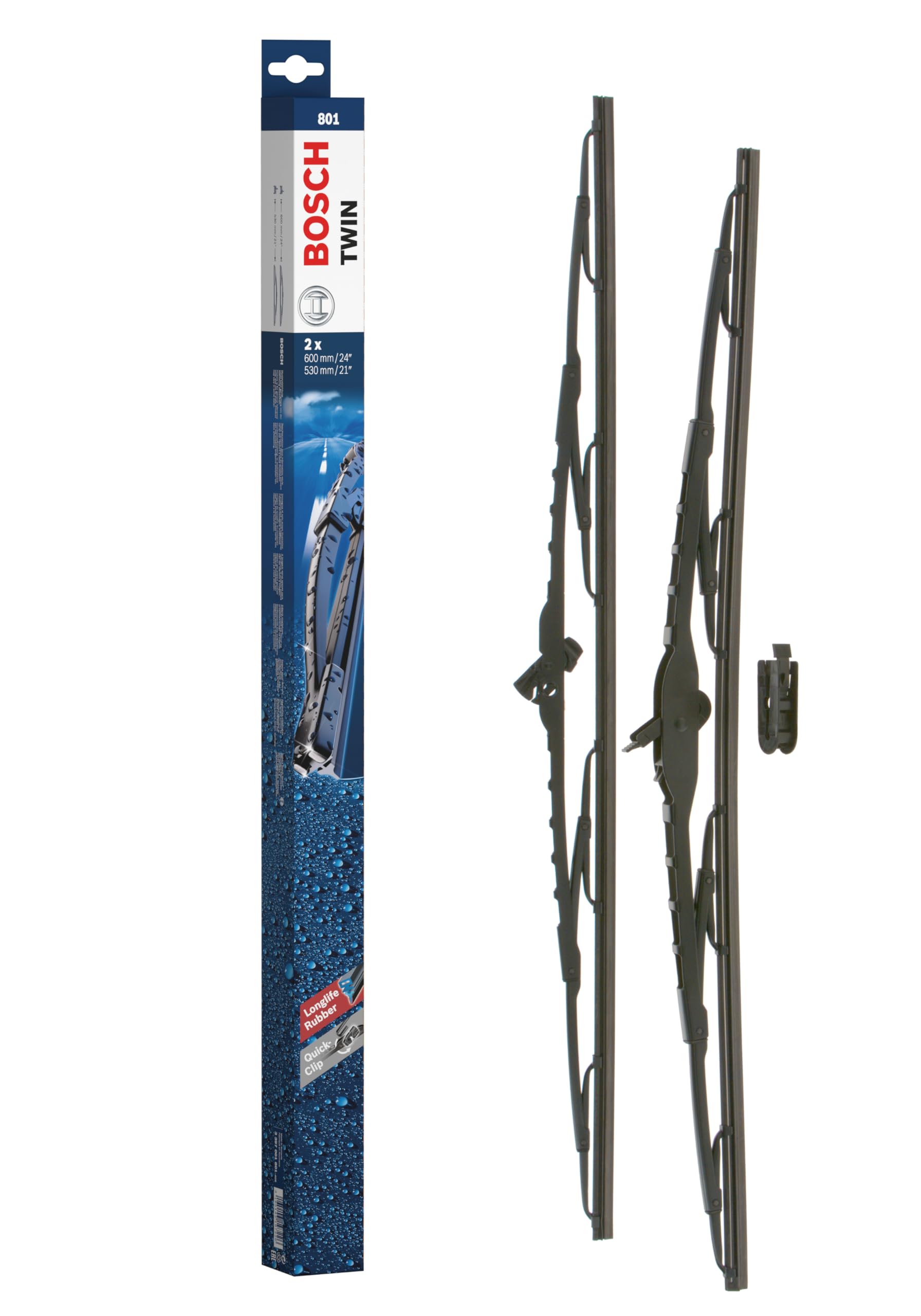 Bosch Wiper Blade Twin 801, Length: 600mm/530mm – Set of Front Wiper Blades